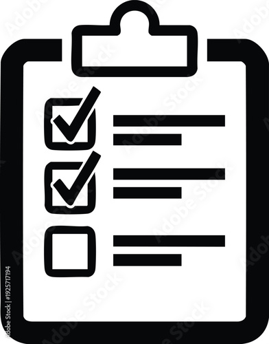 Black clipboard with a checklist and two completed tasks on a white background done
