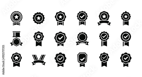 Collection of black ribbon badges and star icons a dark silhouette