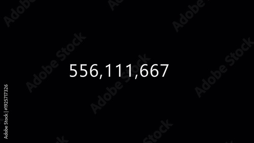 Number counter animation from 0 to 1,000,000,000 on a transparent background, Animated counting Numbers of one billion in 4k with alpha channel.