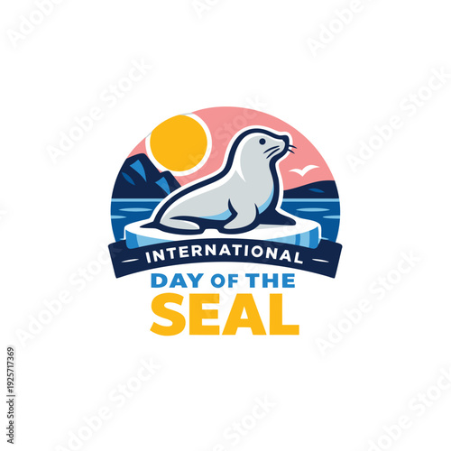 Illustration promoting international day of the seal featuring a seal sun and arctic landscape high-quality