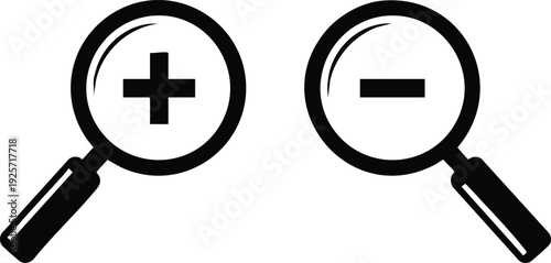 Black Magnifying Glass for Zoom In and Zoom Out on White