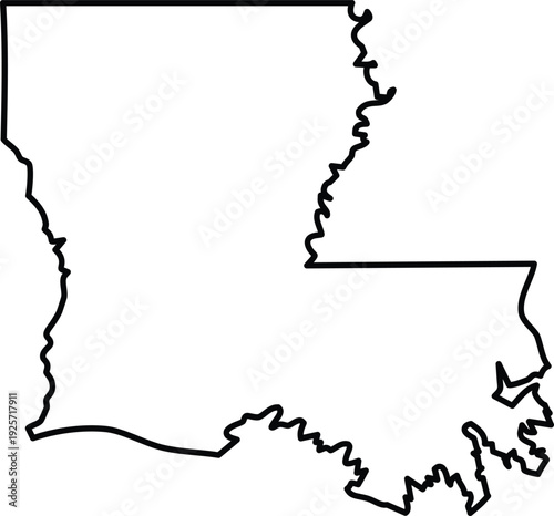 Black outline map of the state of Louisiana on a clean white background Keywords: america
