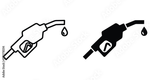 Black and white fuel pump nozzle icons representing petrol station refueling and energy