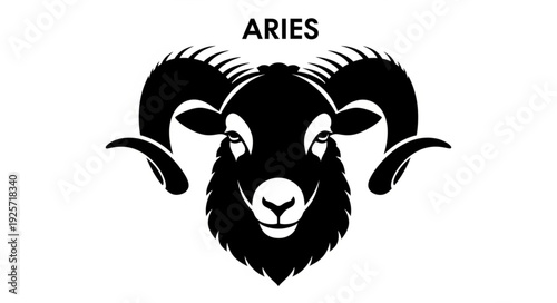 Aries zodiac sign symbol black silhouette of a ram head.