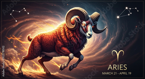 Aries zodiac sign ram constellation and symbol.