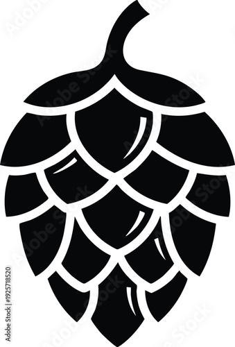 Black silhouette of a hop cone with detailed scales on a white background symbol