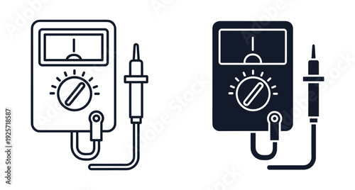 Professional vector icons of an analog multimeter device used for measuring voltage and current