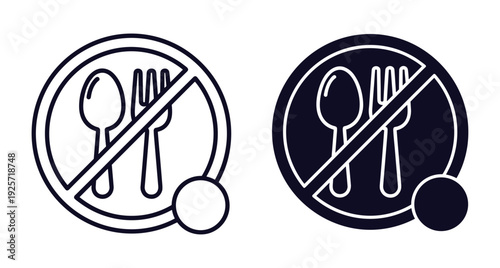 Two icons showing a crossed out spoon and fork for no eating sign