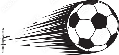 A black and white soccer ball moving at high speed with a motion blur effect. isolated on transparent background, Vector