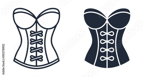 Black and white corset symbols representing female fashion lingerie and vintage clothing design