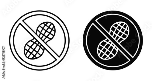 Black and white peanut allergy warning icons showing a prohibited nut inside a circle