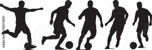 Silhouettes of soccer players in action with soccer balls on a transparent background isolated on transparent background, Vector