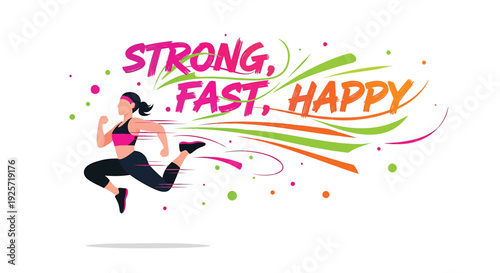 Fitness motivational icon with running woman and text