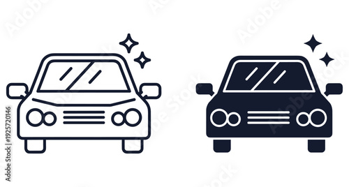 Minimalist outline and solid car icons representing professional vehicle cleaning and detailing services