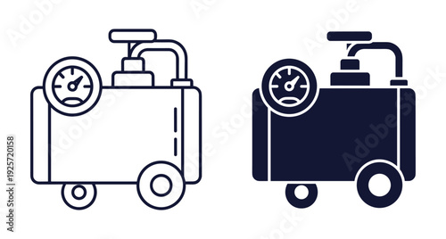 Set of linear and silhouette air compressor symbols for pneumatic tools and industrial equipment