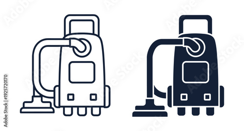 Professional vacuum cleaner symbols featuring linear and silhouette designs for domestic home maintenance