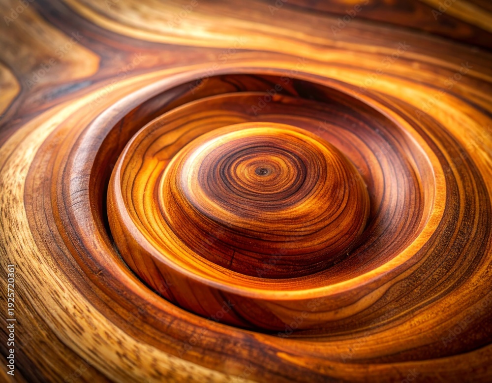 Naklejka premium Wooden Concentric Bowls with Natural Grain and Warm Lighting Close Up