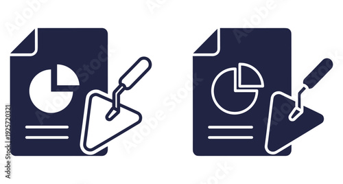 Document showing data analytics with a pie chart next to a construction trowel