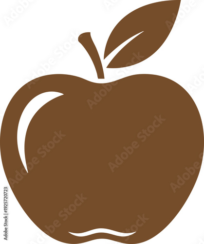 Brown apple with stem and leaf on a white background fruit symbol food