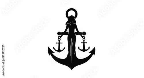 black anchor icon with scales nautical symbol