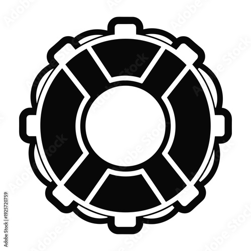 A minimalist black and white lifebuoy symbol representing maritime safety and emergency rescue equipment