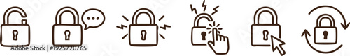 Brown hand-drawn padlock depicting security concepts and actions on a white background