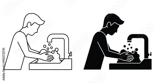 Person cleaning hands with soapy water at a bathroom sink for hygiene protection