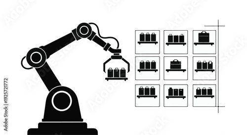 Industrial robotic arm assembling products on a production line