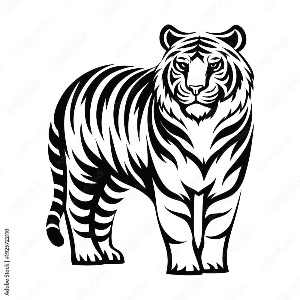 Obraz premium Stylized Black and White Tiger Silhouette Portrait for Modern Tattoo Design or Logo