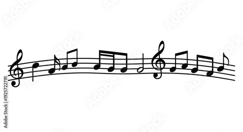 Musical notes and treble clef forming a flowing curved silhouette