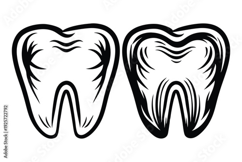 Black and White Tooth Icon Vector for Dental Clinic Logo and Oral Healthcare Branding