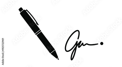 A black pen and signature displayed as a bold silhouette