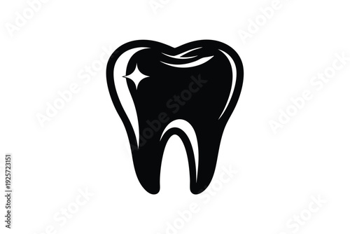 Simple black molar tooth icon design isolated on white background for dental medical use