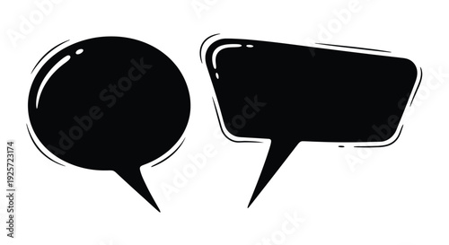 Two black speech bubbles with tails a bold graphic silhouette