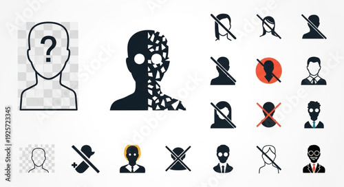 Anonymous Person Icon with Question Mark and Deconstruction Effect.