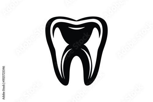 High contrast black and white tooth icon representing dental health and professional dentistry