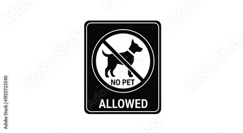 Black sign displaying a no pets allowed warning with a dog silhouette