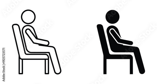 Vector illustration of human silhouette sitting on seat for signage and interface