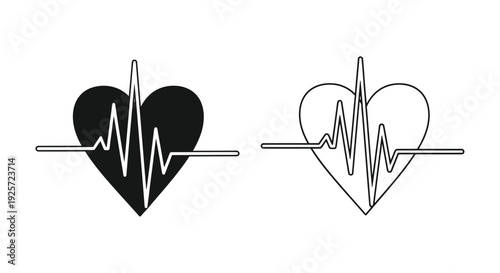 Two heart rate monitor symbols one filled one outline