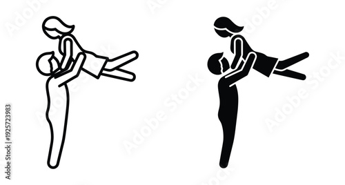Minimalist vector icons depicting man lifting woman during a romantic celebration moment