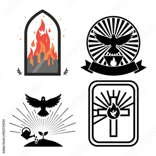 Pentecost Holy Spirit Dove and Flame Christian Icon Bundle