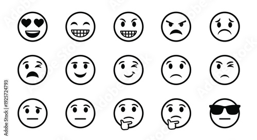 Collection of various black facial expressions in a simple silhouette