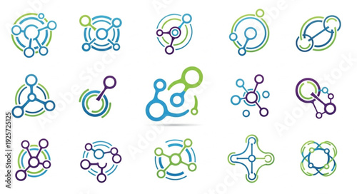 Abstract molecular structures and science icons collection.
