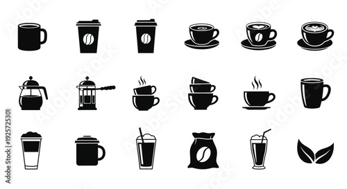 Collection of various coffee cups and brewing methods silhouette