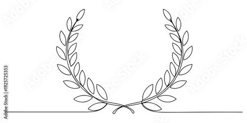 Continuous one line of a laurel wreath representing victory, drawn illustration.