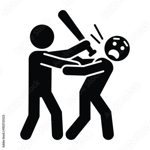 Black silhouette icon depicting a violent physical assault with a wooden baseball bat weapon