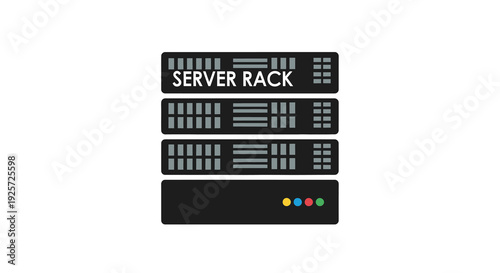 Minimalist depiction of a server rack with colorful indicator lights silhouette