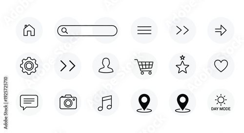 Collection of minimalist website and app icons in black outline silhouette