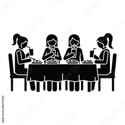 Group of female friends sharing meal together at a restaurant table with drinks