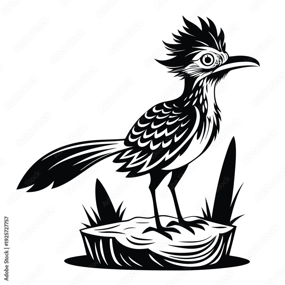 Fototapeta premium monochromatic roadrunner silhouette line art vector illustration with a white background